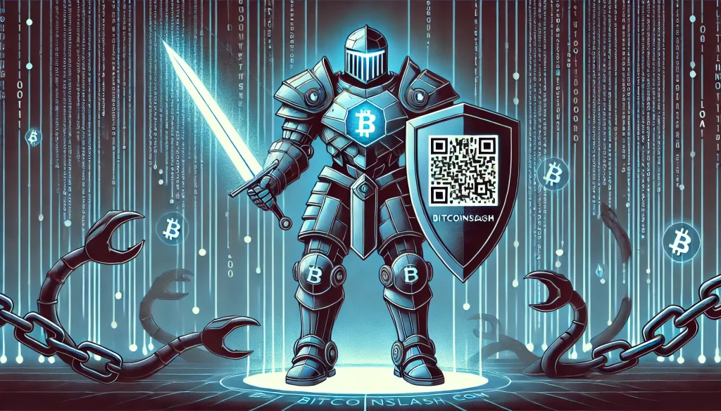 Une imposante figure robotique, ressemblant à un chevalier futuriste, se tient devant un mur de données