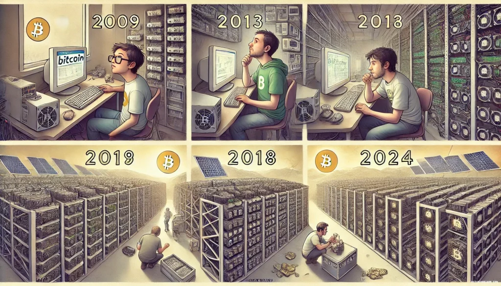 vignettes montrant l'évolution du minage de Bitcoin