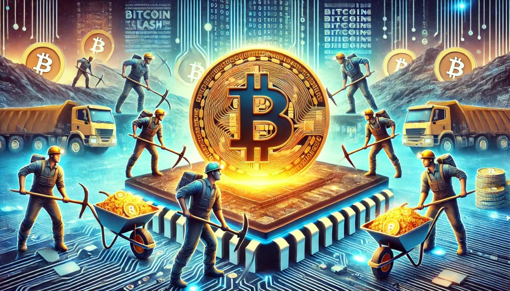 Une scène montrant des mineurs modernes dans un paysage numérique