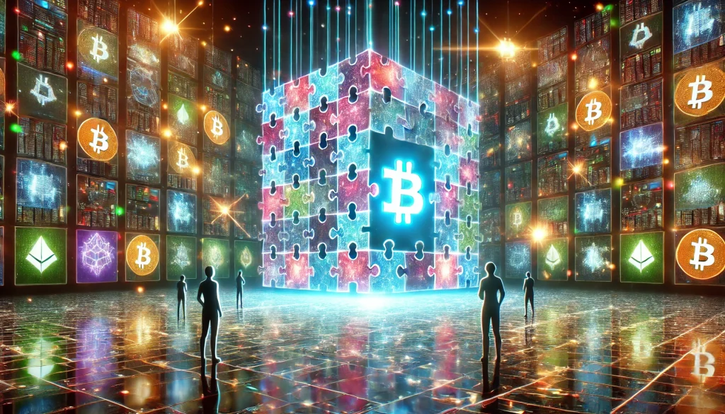 Un vaste mur digital flottant dans un cyberespace étincelant