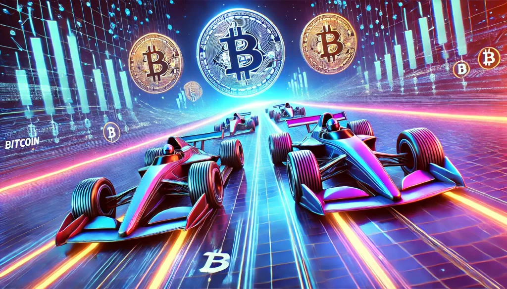 course futuriste sur une piste blockchain